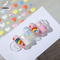 KDJFJEOFML แฟชั่น DIY ทำเล็บมือ แถบเลื่อน ดีไซน์ลายนูน หัวใจ สติ๊กเกอร์เล็บการ์ตูน ตกแต่งเล็บ ฟอยล์เล็บยูนิคอร์น 5D สลักสติกเกอร์ติดเล็บ