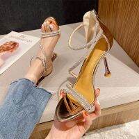 8Cm High Heel Elegant Women Summer Sandals Crystal Decoratin Office Ladies High Quality Sweet Party Dress Shoes Back Zip
