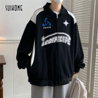 Suikone เสื้อโค้ทบางของผู้ชายเสื้อสเวตเชิ้ตสไตล์นักขี่จักรยานแบบหลวมมีซิปแขนยาวของผู้ชายสามารถสวมใส่ได้ทั้งชายและหญิง