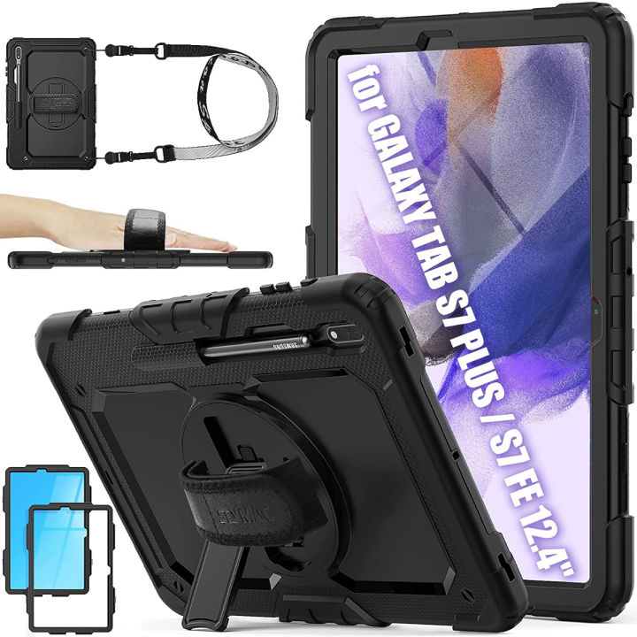 seymac-stock-samsung-galaxy-tab-s8-plus-s7-fe-case-12-4-with-screen-protector-pencil-holder-360-rotating-hand-strap-amp-stand-drop-proof-case-for-galaxy-tab-s8-plus-s7-fe-black-black-galaxy-tab-s8-plu