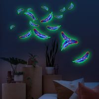 ZZOOI Colorful Feather Luminous Wall Stickers for Girls Rooms Kids Bedroom Wall Decor Decal Home Decortion Glow In the Dark Stickers