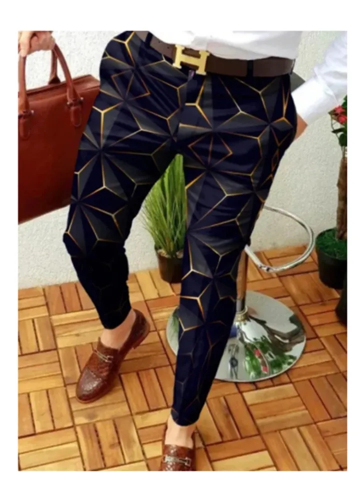 2022 New Smart Casual Men's Pants Ethnic Style Print Pencil Pants Men Thin  Mid Waist Jogger