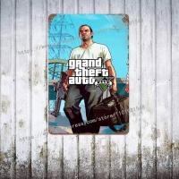 Gta V แกรนด์ขโมยโปสเตอร์ตกแต่งโลหะรถยนต์วินเทจแผ่นโลหะประดับตกแต่งป้ายโลหะป้ายดีบุกสำหรับบาร์มนุษย์ถ้ำคลับตกแต่งผนัง