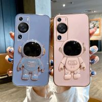 เคสสำหรับ Huawei P60 Pro P 60 Huawei P 60Pro P60 2023นักบินอวกาศมองไม่เห็นชั้นวางของยืนชุบโทรศัพท์มือถือหรูหรา TPU ซิลิโคนกันกระแทกปกป้องเคสโทรศัพท์ฝาหลัง