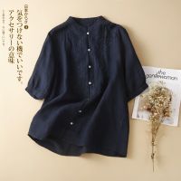 Ms will embroidery sand wash ramie shirt small unlined upper garment summer new loose pure linen shirt collar