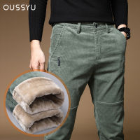 High Quality Oussyu Winter Fleece Warm Corduroy Pants Men Thick Casual Business Fashion Stretch Velvet Black Gray Green Trousers