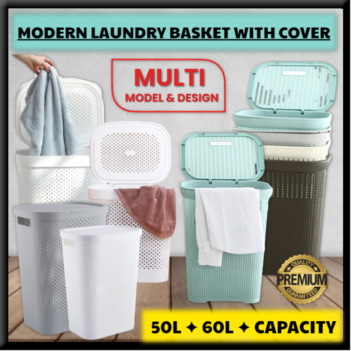 MODERN LAUNDRY BASKET WITH COVER 】★ 【 50L 】★【 60L 】LARGE CAPACITY