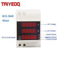 D52-2048 Din Rail LED Digital Voltmeter Ammeter Current Meter Active Power Factor AC80-300V มัลติฟังก์ชั่น100A