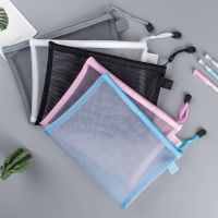 10 Pcs Transparent Nylon Mesh File Bag Document Bag Zipper Bill Holder Tag Pocket File Folder Stationery Office Filing Documents