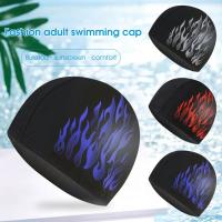 Simple Swim Pool Hat  Smooth Fabric Nylon Cloth Swimming Hat  3D Flame Printing Men Swimming Cap Swim Caps