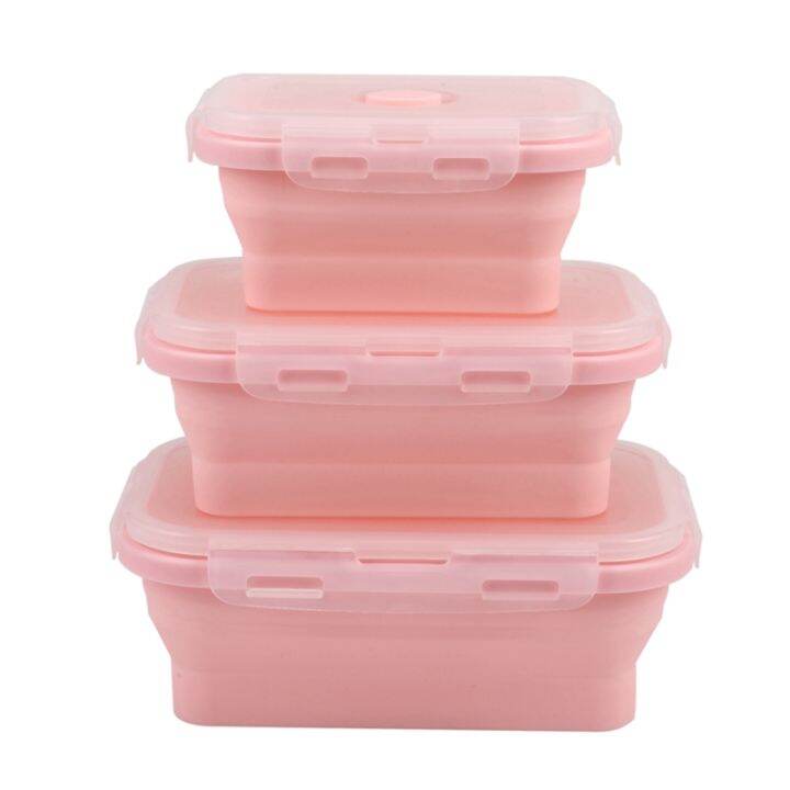 3 PCS Set Foldable Silicone Food Lunch Box Fruit Salad Storage Food Box ...