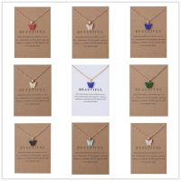 ♚ Korean Acrylic Cute Butterfly Pendant Necklace for Women Sweet animal Statement Necklace Jewelry With Gifts Card