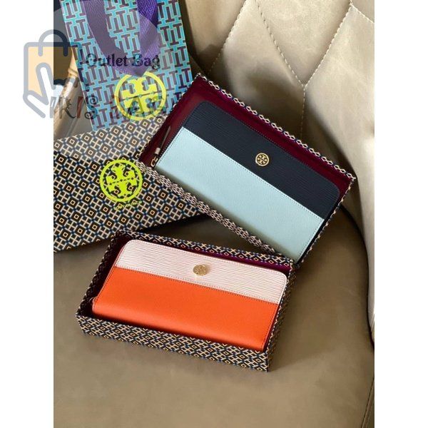 กระเป๋าสตางค์งานช๊อป-tory-burch-robinson-color-block-zip-continental-wallet