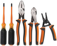 Klein Tools 94130 1000V Insulated Screwdriver Tool Set with #2 Phillips and 1/4-Inch Cabinet Slim Tips, 2 Pliers and Wire Stripper