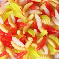 Maggot Soft Fishing Lure 50PCS 2cm 0.3g Smell Worms Glow Shrimps Ice Winter Fishing Silicone Artificial Bait Fishy