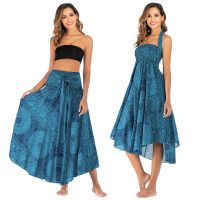 hot【DT】 Bohemia Printed Rayon Beach Skirt Thai European Belly Big Half