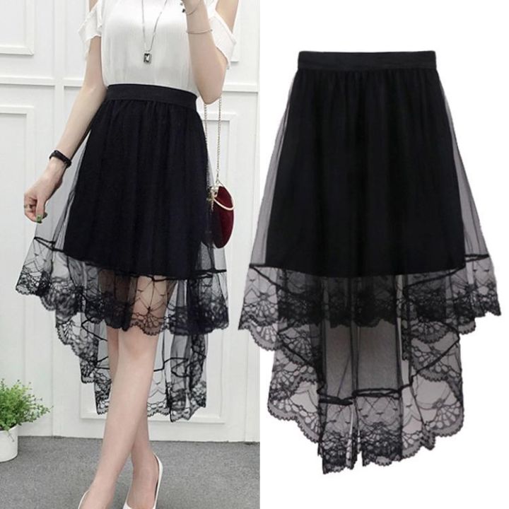 【Ready Stock】Skirts ﺴ A Fairy White Gauze Skirt Lace Skirts Long Black ...