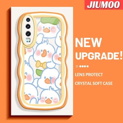 JIUMOO เคสสำหรับ Huawei P30 P30 Pro P30 Lite เคสลายการ์ตูนน่ารักรูปเป็ดขอบคลื่นดีไซน์ใหม่แฟชั่นเคสโทรศัพท์แบบใสซิลิโคนนิ่มเคสป้องกันเคสโปร่งใสกันกระแทกเลนส์กล้องถ่ายรูปที่สร้างสรรค์