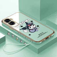 Volans เคสสำหรับ Honor 90 5G 90 Lite 5G ฟรีสายคล้องน่ารักการ์ตูน Kuromi สาวน่ารักรูปแบบขอบสี่เหลี่ยมปลอกชุบเคสโทรศัพท์ชุบหรูหราเคสโทรศัพท์นิ่ม