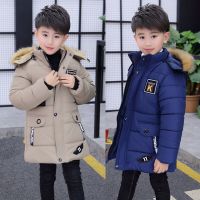 4 6 8 10 12 14 Years Big Boys Jacket Autumn Winter Plus Velvet Warm Teen Kids Jackets Fashion Mid-Length Zipper Hooded Boys Coat