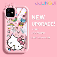 Jlingji เคสรูปโบว์สำหรับ iPhone 11 Pro 11 Pro Max น่ารักลาย Hello Kitty เคสนิ่มกันกระแทกเคสโทรศัพท์โปร่งใสฝาครอบป้องกันเลนส์กล้องถ่ายรูปซิลิกาเจลป้องกันการตกหล่น