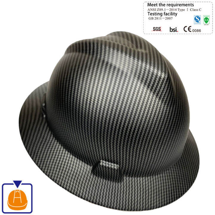 Safety Helmet Full Brim Hard Hat Carbon Fiber Construction Work Cap