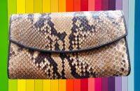 กระเป๋าสตางค์ยาว Clutch หนังงูเหลือม 2 พับ 4.5 X 7 นิ้ว สีน้ำตาลลายธรรมชาติหนังงูเหลือม