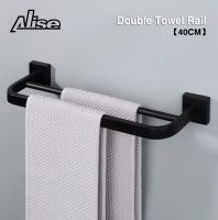 Towel Rail 40CM Wall Mount Holder Double Bar Towel Rack 304 Stainless Steel Black Towel Bar Towel Hanger Bathroom Accessories