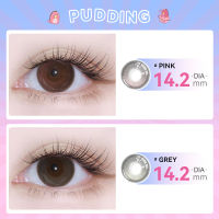 คอนแทคเลนส์ลายฮิต สายตาปกติ คอนแทคเลนส์ รายเดือน Pudding Pink/Grey 1 คู่- 14.2mm