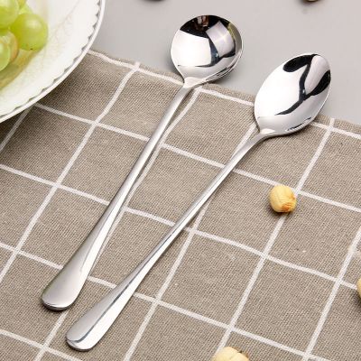 Long handle stainless steel spoon coffee stirring spoon rice spoon spoon teaspoon household tableware Korean round spoon 【JYUE】