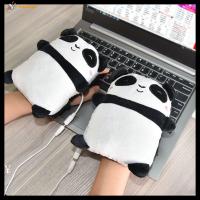 HUJAKON ไม่มีนิ้ว ฤดูหนาวในฤดูหนาว USB ชาร์จได้ ถุงมืออุ่นร้อน เครื่องอุ่นมือ ถุงมือทำความร้อนไฟฟ้า ถุงมือรูปแพนด้า