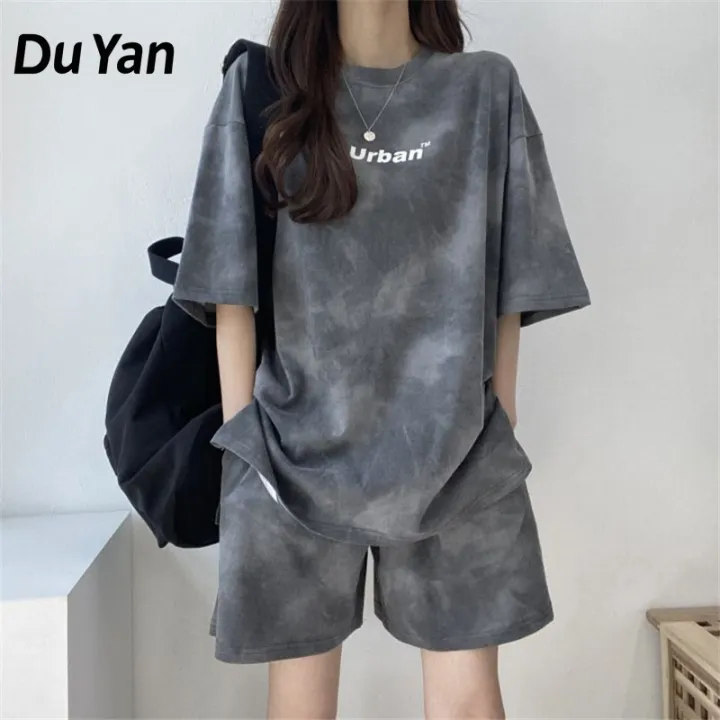 ♈ Du Yan ชุดสำหรับสตรี2ชิ้นกีฬาและพักผ่อนเสื้อยืดกางเกงขาสั้น | Lazada