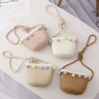 ۩☇✁ Handmade Summer Children Girls Shoulder Bag Daisy Flower Straw Messenger Bag Kids Keys Coin Purse Cute Princess Mini Handbag