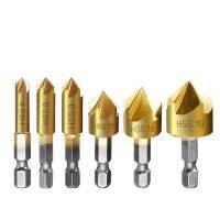 3/6pcs Countersink Drill Bit Set 1/4 39; 39; Hex Shank HSS 5 Flute Countersink 90 Degree Wood Chamfering Cutter Chamfer 6mm-19mm