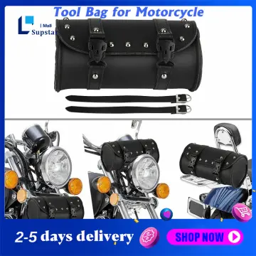 Universal Leather Motorcycle Tool Bag Fork Handlebar Saddlebag Roll Barrel  Pouch