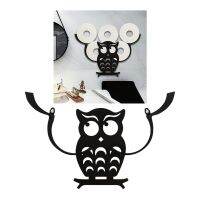 Staring Owl Cute Cast Iron Animal Black Paper Towel Holder, Wall-Mount Bath Tissue Toilet Roll Jewelry Organizer Bronze