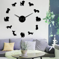 Dog Breeds Large DIY Wall Clock Lovely Puppy Dachshund Animals Wall Art Sticker Pet Store Decor Hanging Watch Gift For Dog Lover