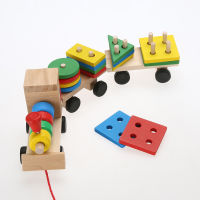 Vehicle Wooden Blocks Train Early Educational Kid Baby Wooden Solid Wood Stacking Train Toddler Block Toy Set Baby Birthday Gift