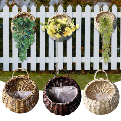 Hanging Plant Basket Handmade Storage Flower Pot Wicker Rattan Wall Basket Flowers Plants Vine Potted Holder Garden Decor