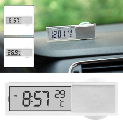 2 In 1รถยนต์รถนาฬิกาจอแสดงผล LCD S Ucker ประเภทเครื่องประดับนาฬิการถใสเครื่องวัดอุณหภูมิอุปกรณ์ตกแต่งภายในแบบพกพา K9B8