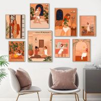 Boho Girl Wall Art-ภาพวาดผ้าใบนามธรรมสำหรับตกแต่งบ้านและสำนักงาน-เหมาะสำหรับร้านกาแฟสตูดิโอโยคะและคนรักหนังสือ-ภาพพิมพ์และโปสเตอร์สไตล์นอร์ดิก