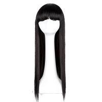 ✢❉№ Black Straight Wig Fei-Show Synthetic Long Flat Bangs Carnival Hair Heat Resistant Halloween Costume Cos-play Women Hairpieces