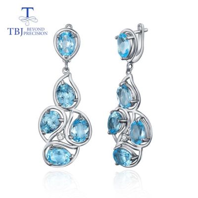 TBJ,new style 925 Sterling Silver Natural Sky blue topaz good clasp big Earrings for lady Wedding exclusive fashion jewelry