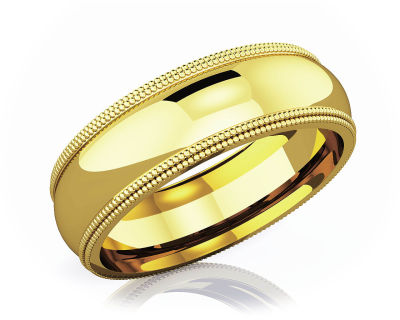 แหวนหมั้นทอง 18K แบบเกลี้ยง 6 mm Double Milgrain Domed Romantic Classic