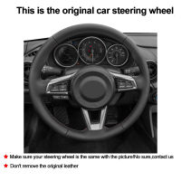 Hand Sewing Car Steering Wheel Cover Wrap Red Marker For Mazda MX5 MX-5 2016 2017 2018 2019 2020 2021 Black Artificial Leather