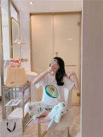 Harustyle.pajamas HPF001เสื้อยืดแขนสั้น+กางเกงขายาวลาย Avocado