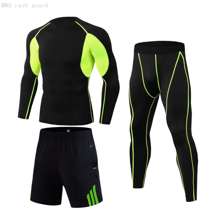 new-football-basketball-football-training-set-rash-guard-male-warm-mens-tracksuit-sweat-gym-leggings-running-t-shirt-3-pc-set