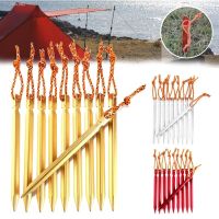 ▥ 10pcs/set 18cm Aluminum alloy Tent Pegs With Reflective Rope Ground Nail Stake Camping Hiking Equipment Outdoor Tent Accessories