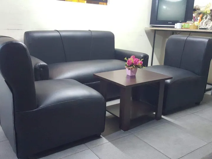 SALA SET LEATHER BLACK WITH CENTER TABLE Lazada PH