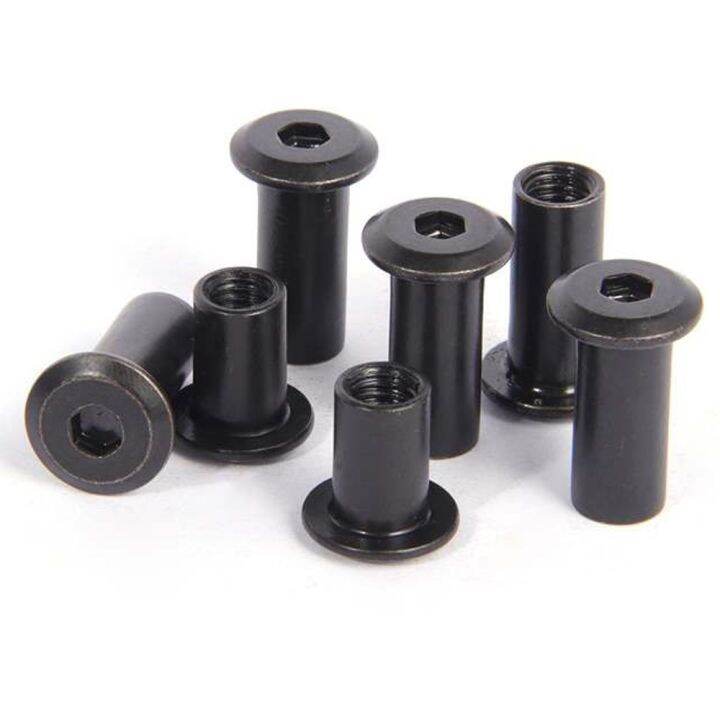 10pcs-m3-m4-m5-m6-m8-black-large-flat-hex-hexagon-socket-head-rivet-connector-insert-joint-sleeve-cap-butt-nut-carbon-steel